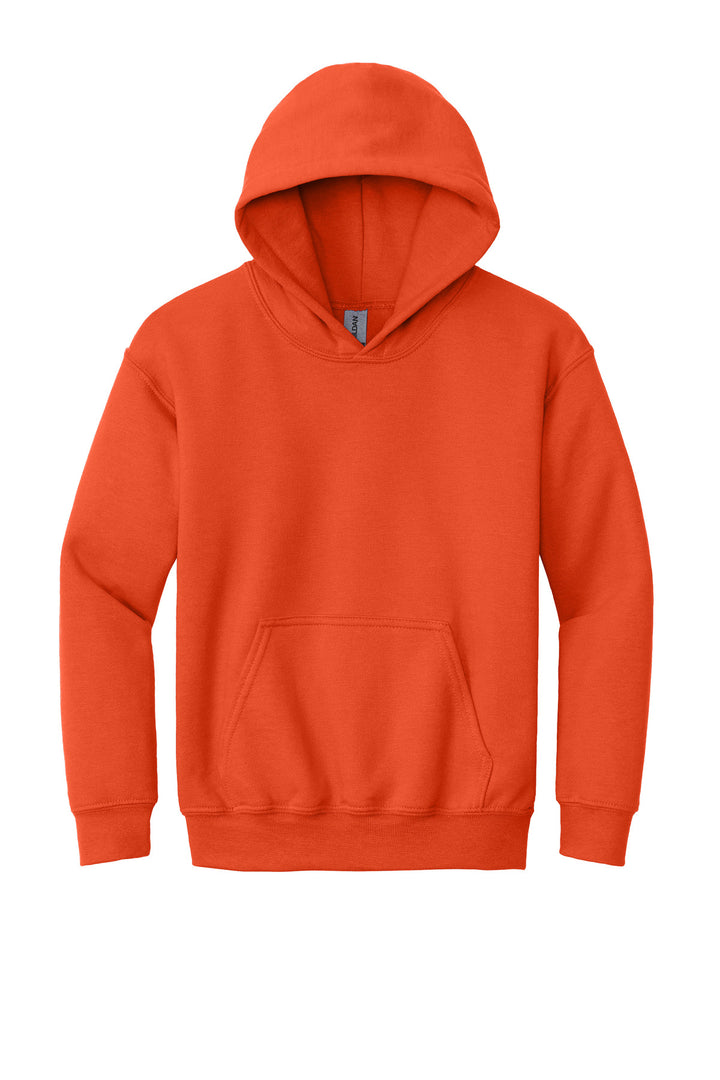 Front View of Orange Gildan - Youth Heavy Blend Hooded Sweatshirt. 18500B