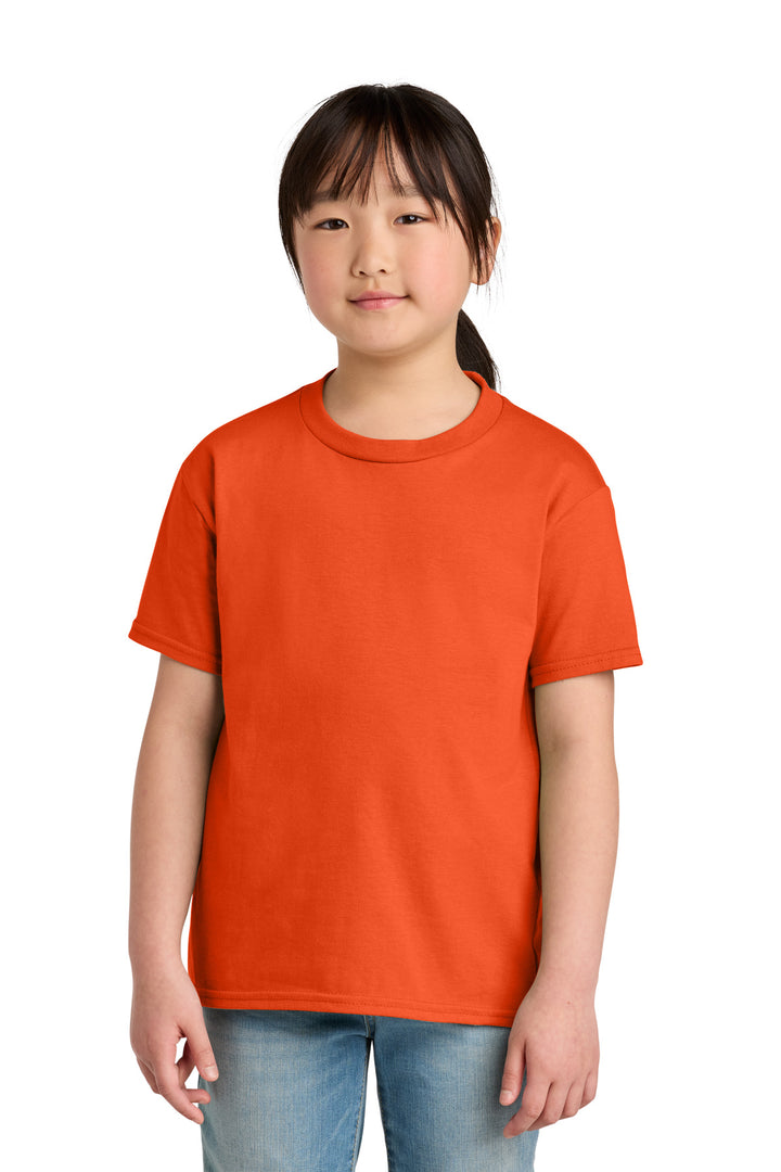 Front View of Orange Gildan Youth Softstyle Midweight Tee 65000B