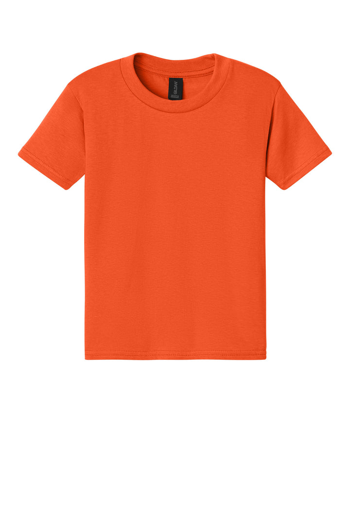Front View of Orange Gildan Youth Softstyle Midweight Tee 65000B