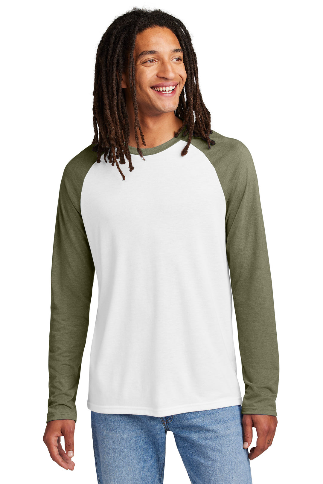 Front View of OvUGn/BtW Allmade Unisex Tri-Blend Long Sleeve Colorblock Raglan AL6009