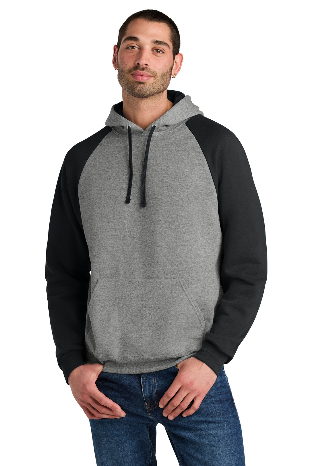 Front View of Ox/Black Jerzees Unisex NuBlend Colorblock Raglan Hoodie Sweatshirt 96C