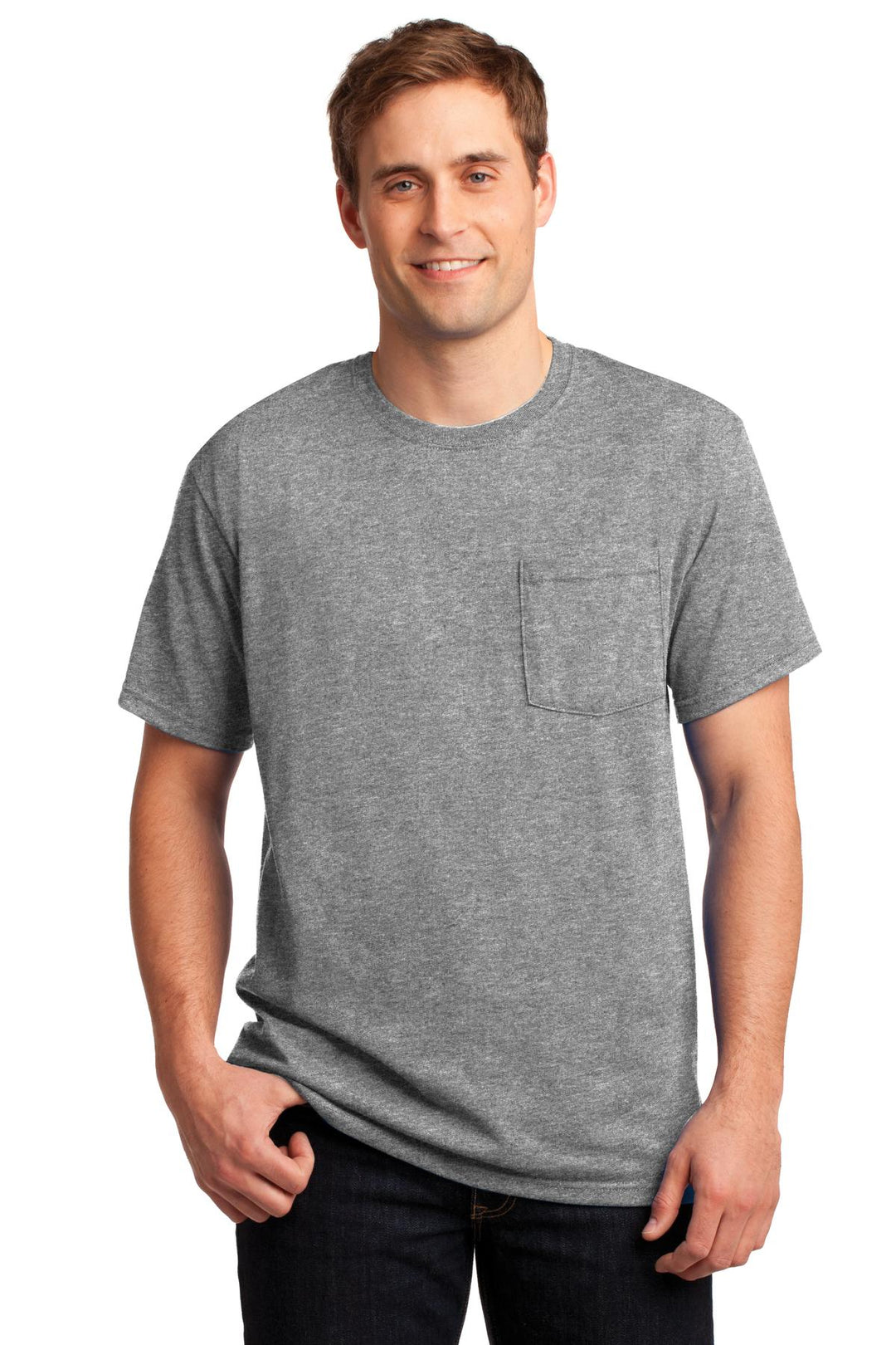 Front View of Oxford Jerzees - Dri-Power 50/50 Cotton/Poly Pocket T-Shirt. 29MP