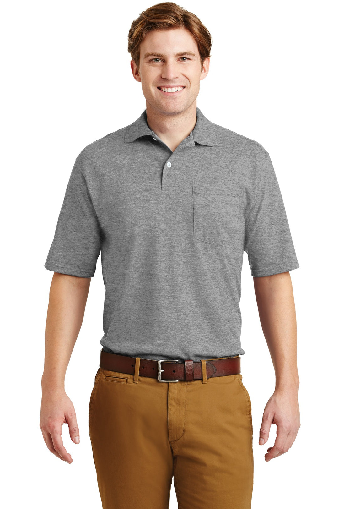 Front View of Oxford Jerzees Dri-Power Pocket Sport Shirt. 436MP