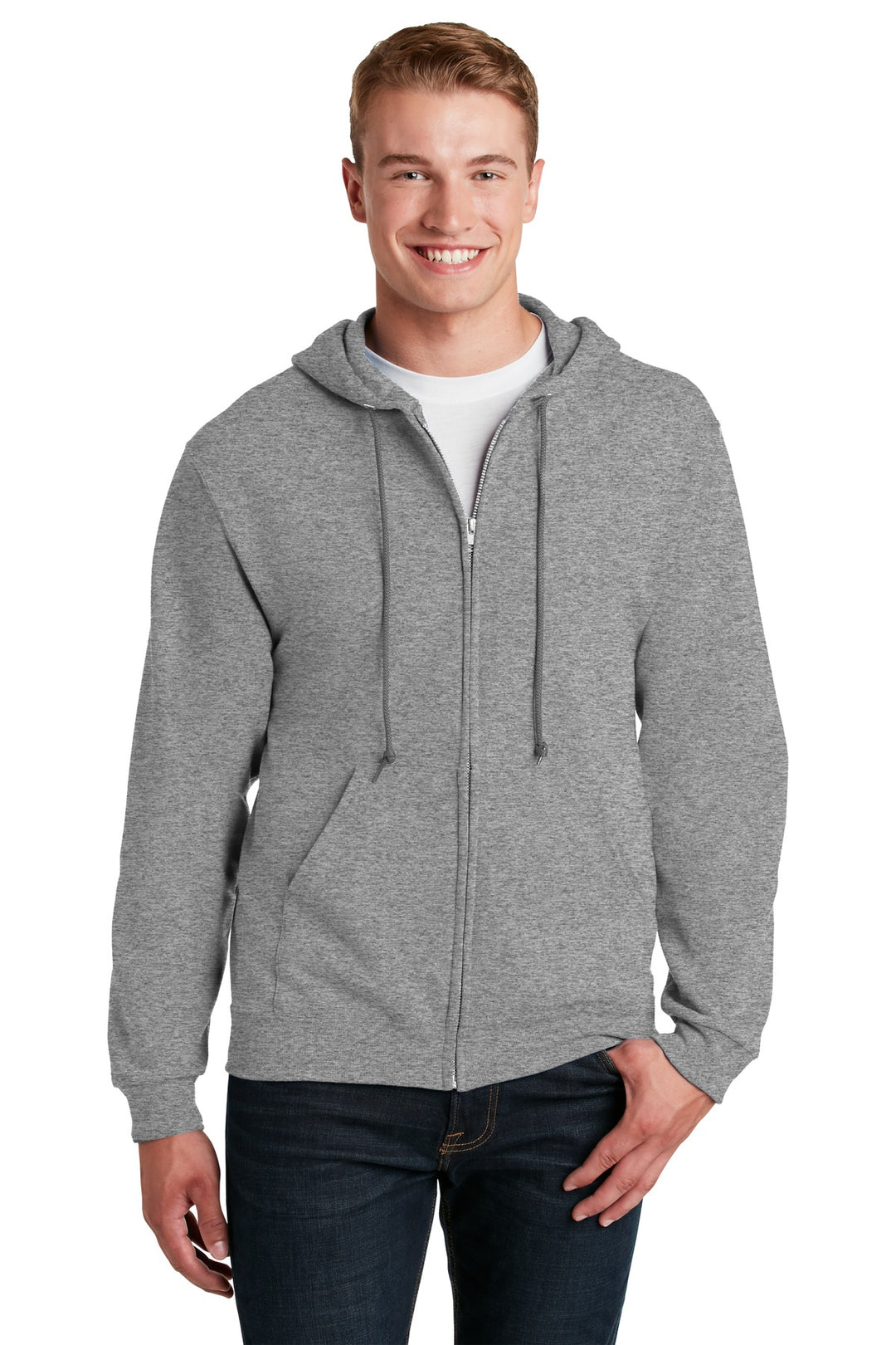 Front View of Oxford Jerzees - NuBlend Full-Zip Hooded Sweatshirt. 993M