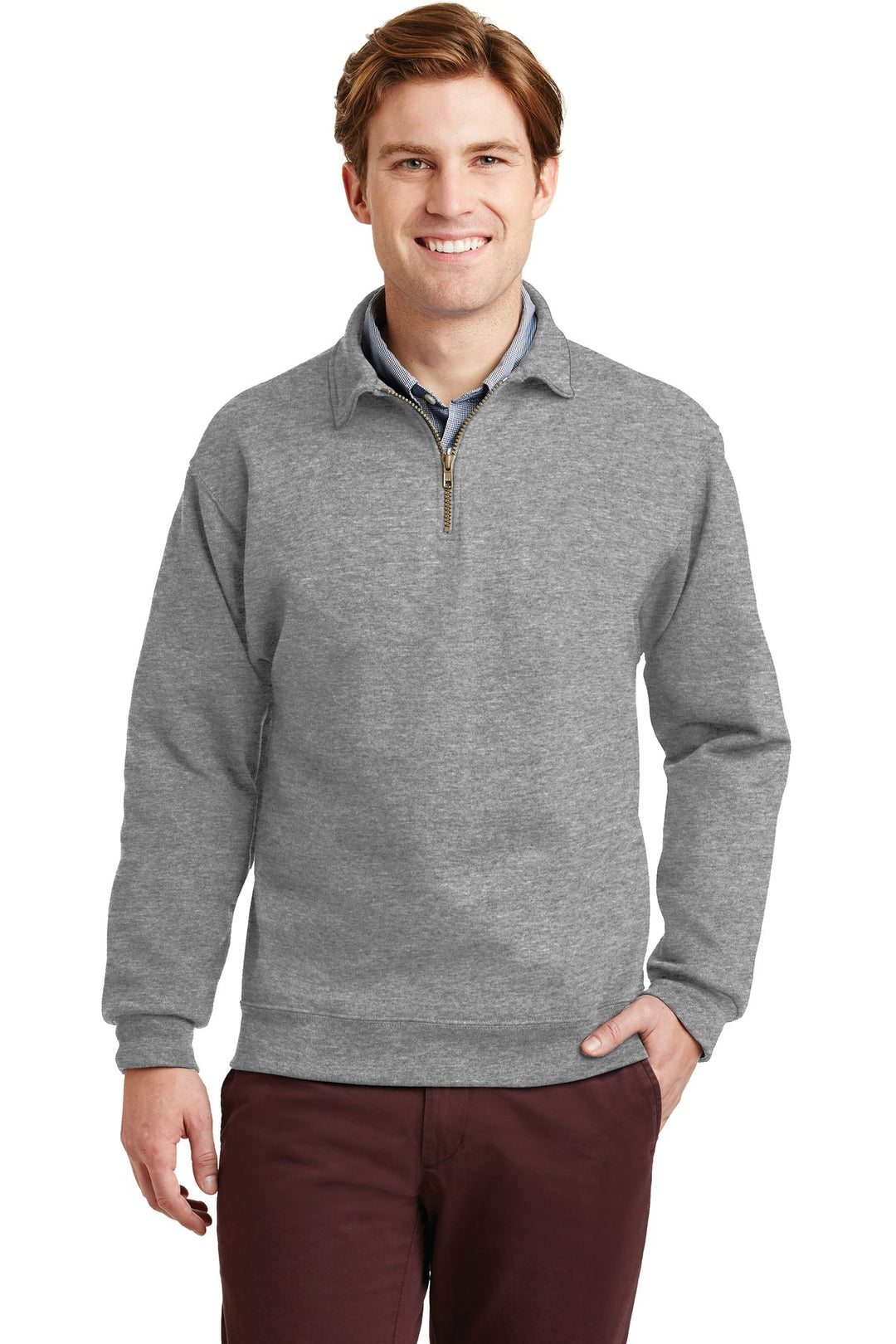 Front View of Oxford Jerzees Super Sweats NuBlend - 1/4-Zip Sweatshirt with Cadet Collar. 4528M