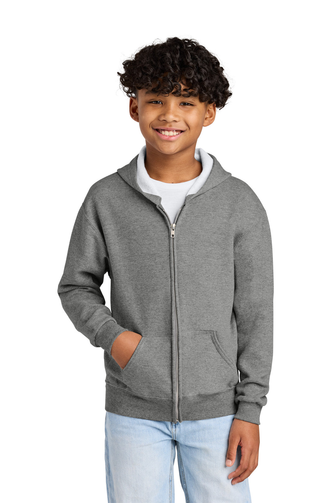 Front View of Oxford Jerzees - Youth NuBlend Full-Zip Hooded Sweatshirt. 993B