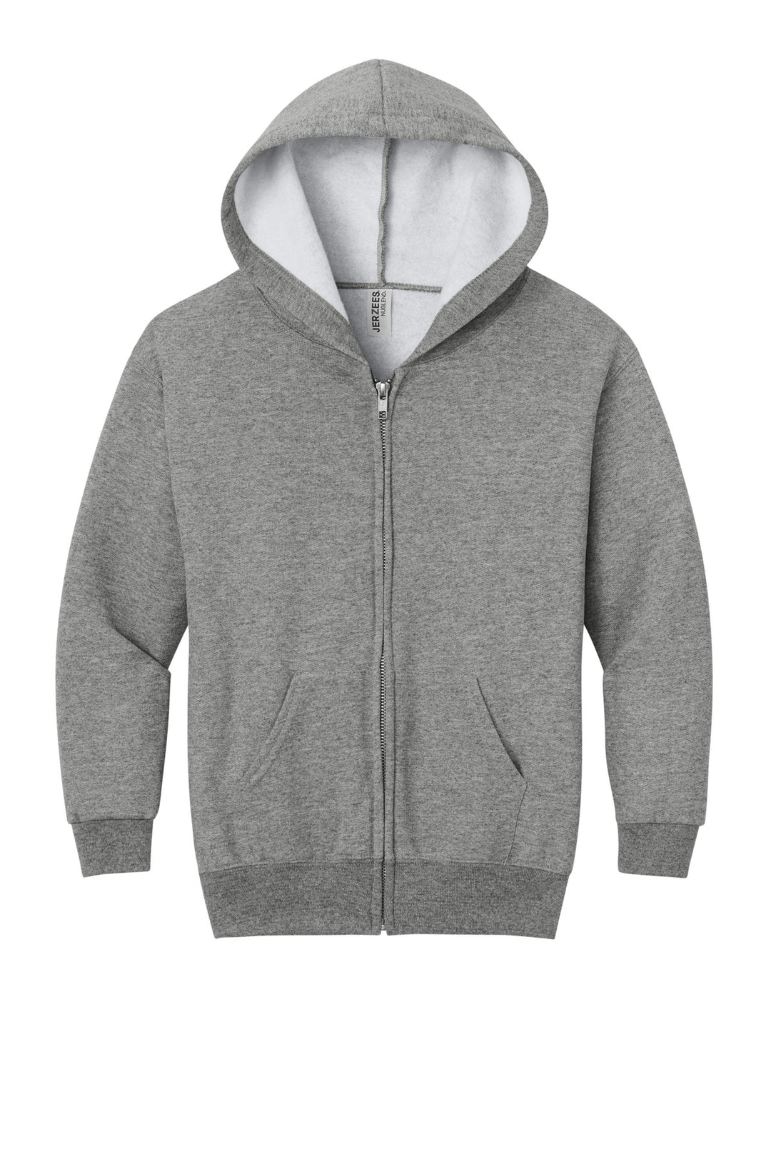 Front View of Oxford Jerzees - Youth NuBlend Full-Zip Hooded Sweatshirt. 993B