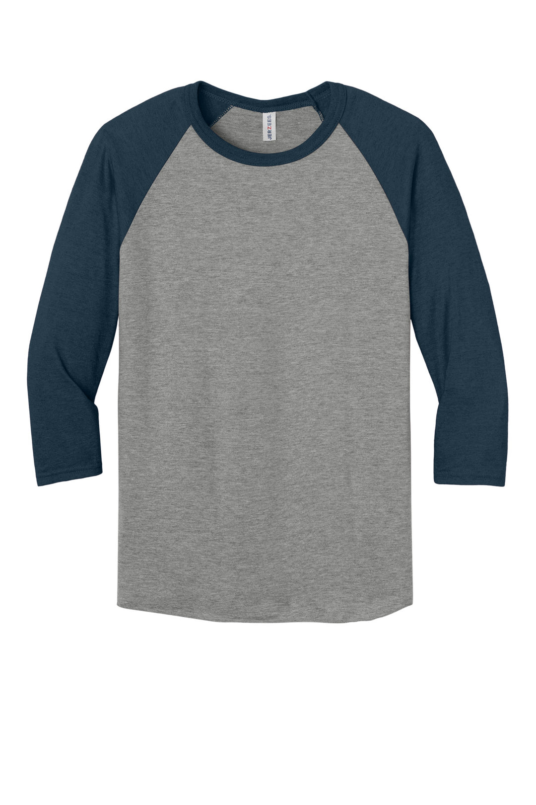 Front View of Ox/IndgoHt Jerzees Unisex Premium Blend Combed Ring Spun 3/4-Sleeve Raglan 560R