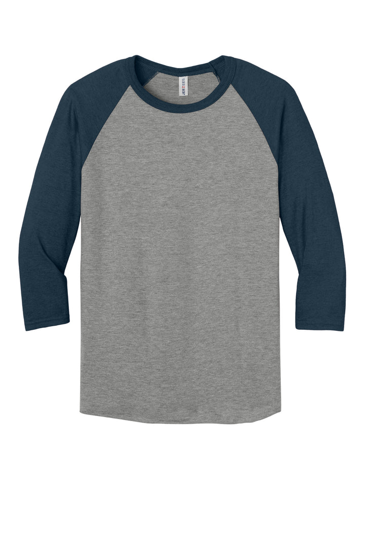 Front View of Ox/IndgoHt Jerzees Unisex Premium Blend Combed Ring Spun 3/4-Sleeve Raglan 560R