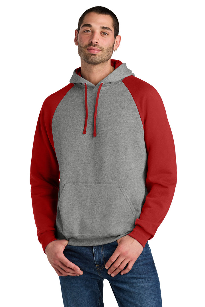 Front View of Ox/TrueRed Jerzees Unisex NuBlend Colorblock Raglan Hoodie Sweatshirt 96C