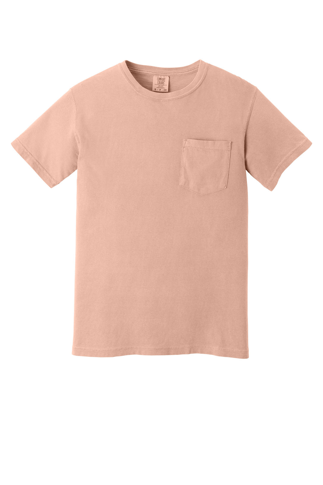 Front View of Peachy COMFORT COLORS Heavyweight Ring Spun Pocket Tee. 6030
