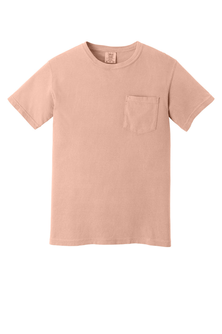 Front View of Peachy COMFORT COLORS Heavyweight Ring Spun Pocket Tee. 6030