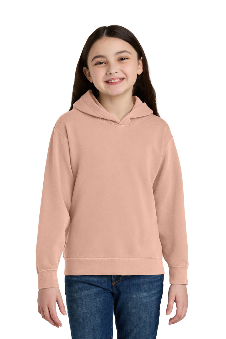 Front View of Peachy Comfort Colors Youth Lightweight Hooded Sweatshirt 1467Y