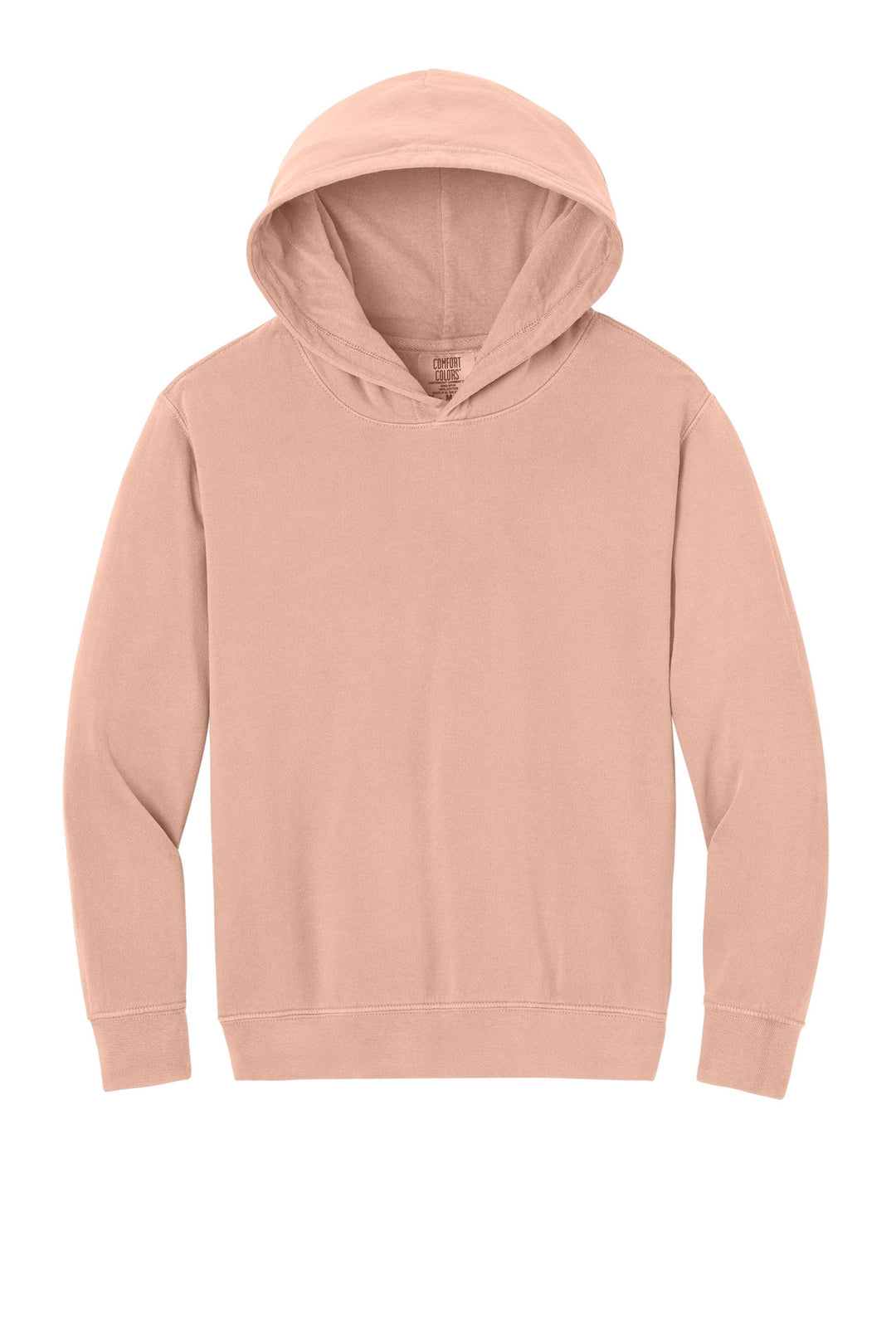 Front View of Peachy Comfort Colors Youth Lightweight Hooded Sweatshirt 1467Y