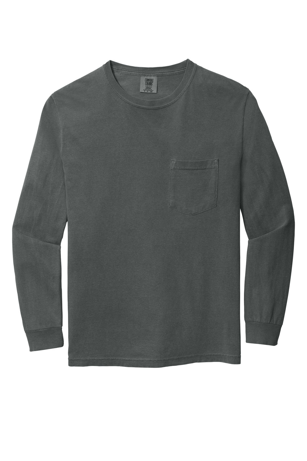Front View of Pepper COMFORT COLORS Heavyweight Ring Spun Long Sleeve Pocket Tee. 4410