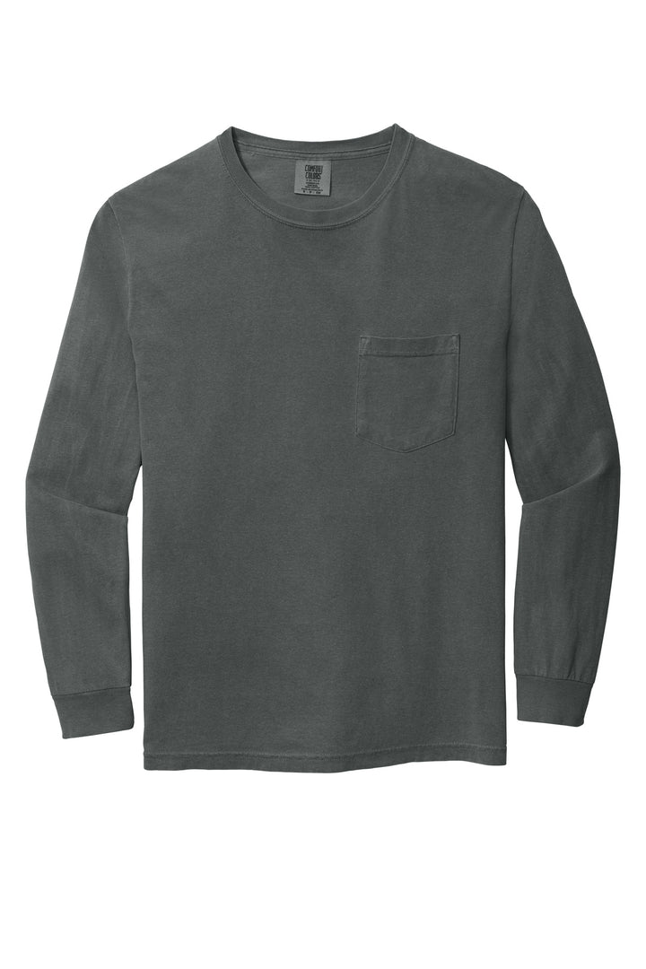 Front View of Pepper COMFORT COLORS Heavyweight Ring Spun Long Sleeve Pocket Tee. 4410