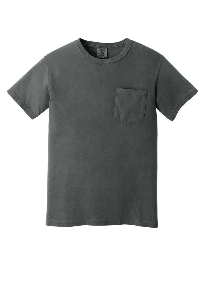 Front View of Pepper COMFORT COLORS Heavyweight Ring Spun Pocket Tee. 6030
