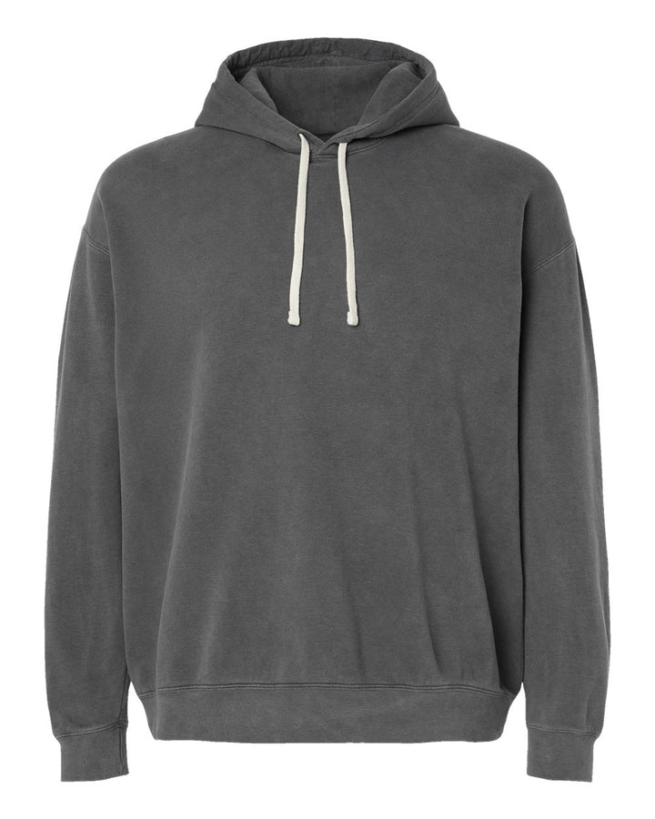 Front View of Pepper Garment-Dyed Lightweight Fleece Hooded Sweatshirt - 1467