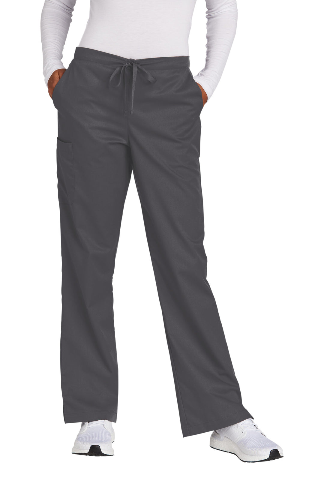 Front View of Pewter Wink Women's Petite WorkFlex Flare Leg Cargo Pant WW4750P