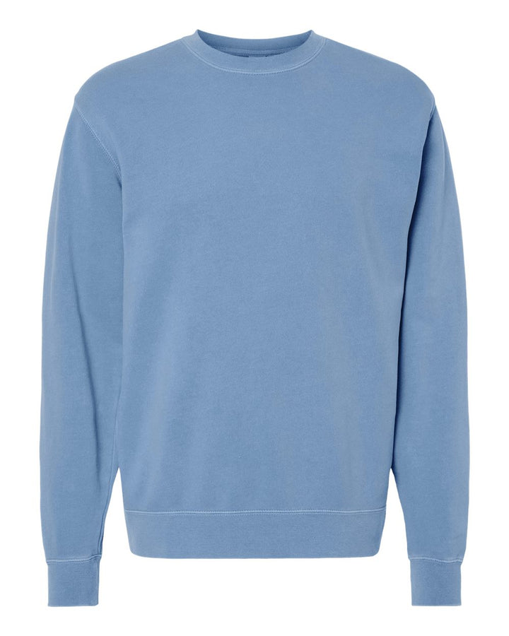 Front View of Pigment Light Blue Midweight Pigment-Dyed Crewneck Sweatshirt - PRM3500