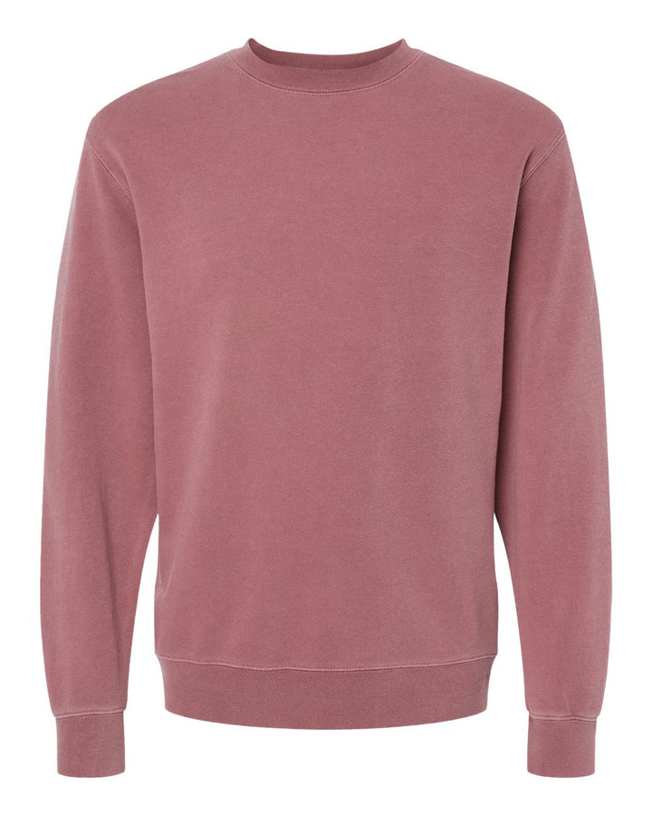 Front View of Pigment Maroon Midweight Pigment-Dyed Crewneck Sweatshirt - PRM3500