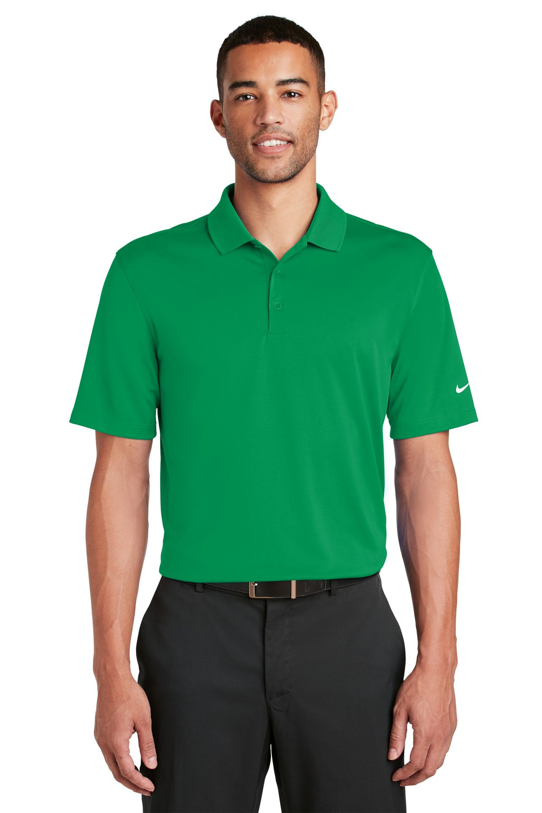 Front View of Pine Green Nike Dri-FIT Classic Fit Players Polo with Flat Knit Collar. 838956