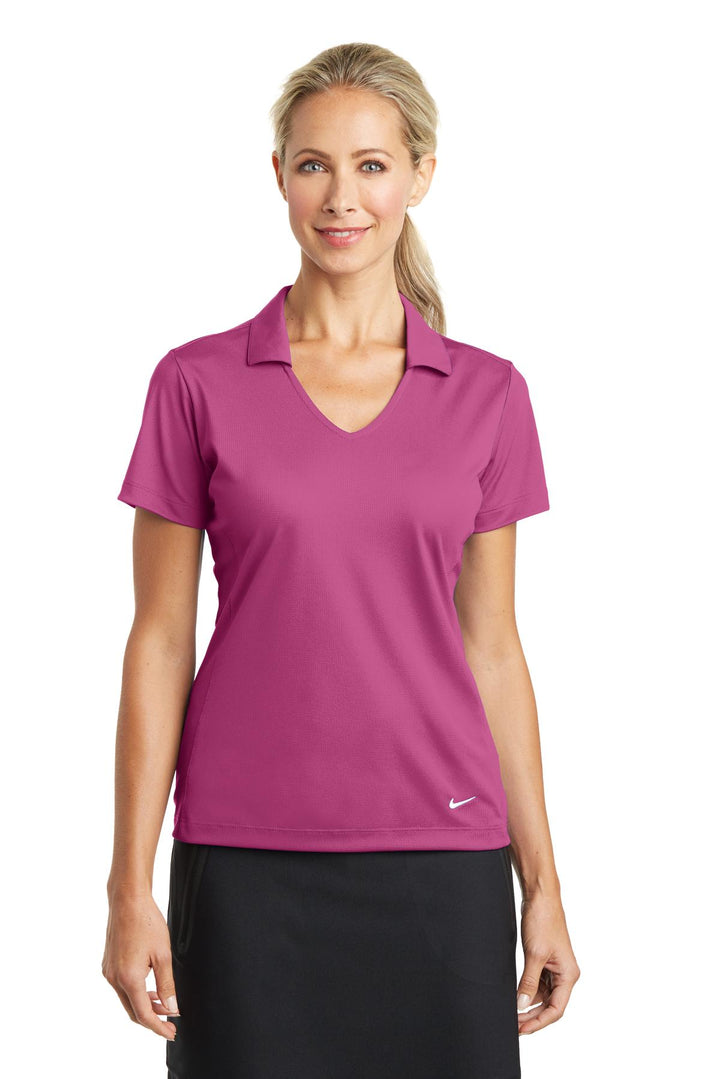 Front View of Pink Fire Nike Women's Dri-FIT Vertical Mesh Polo. 637165