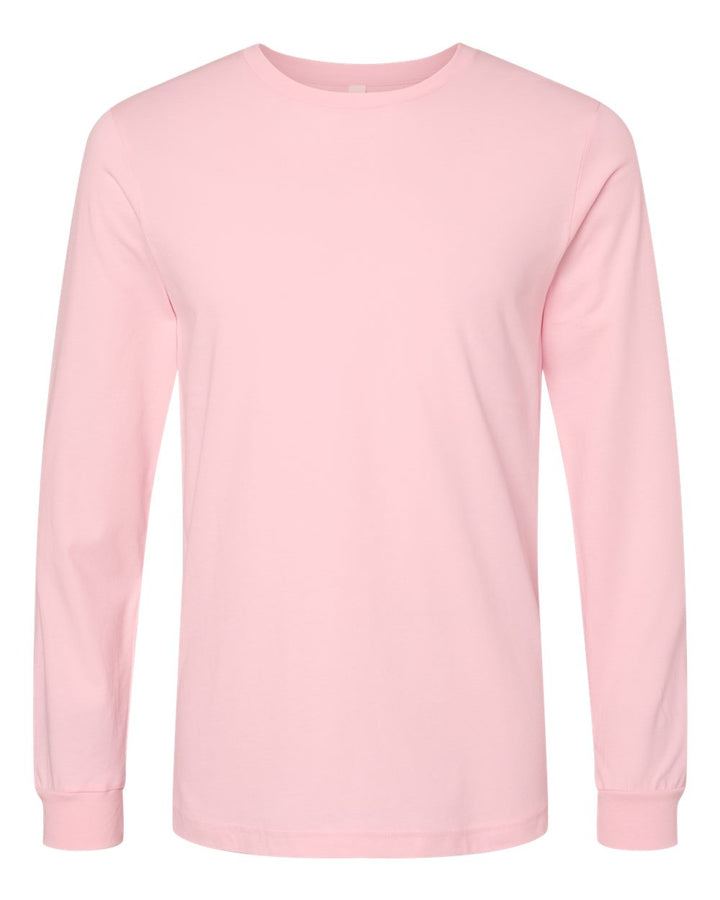 Front View of Pink Jersey Long Sleeve Tee - 3501
