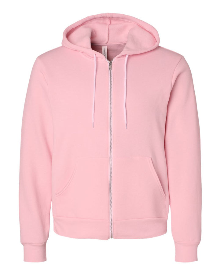 Front View of Pink Sponge Fleece Full-Zip Hoodie - 3739