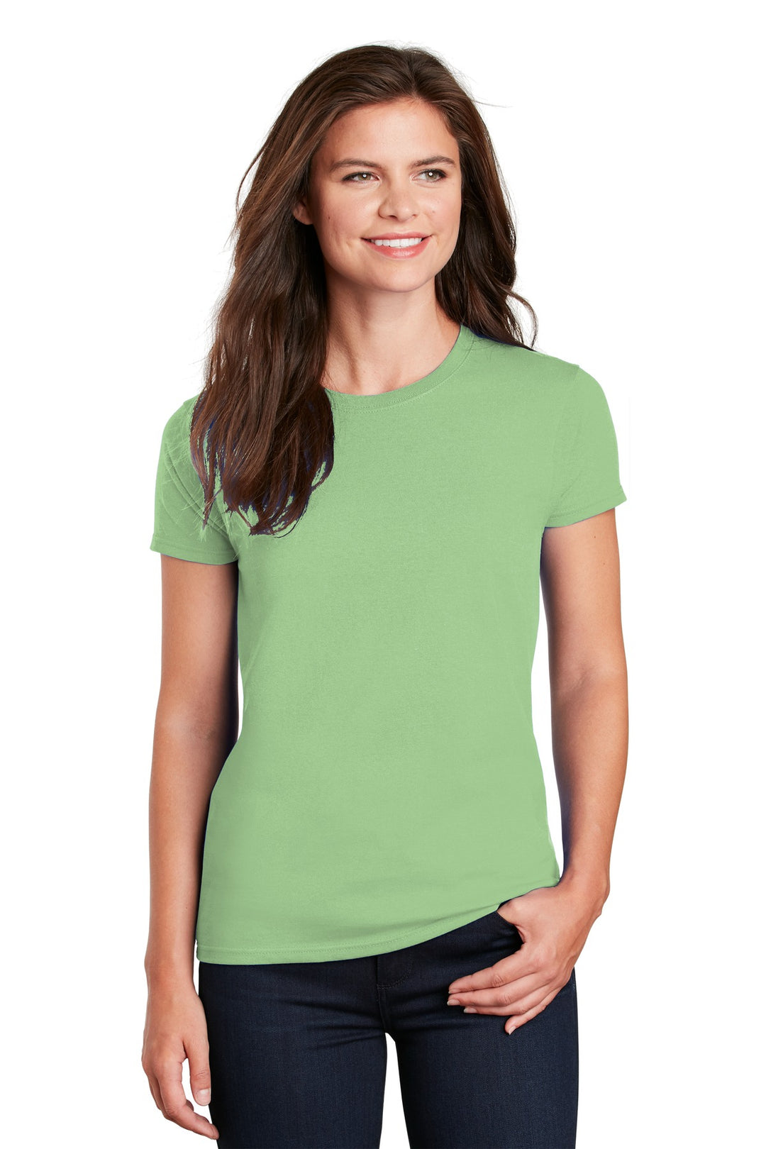 Front View of Pistachio Gildan Women's Ultra Cotton 100% US Cotton T-Shirt. 2000L