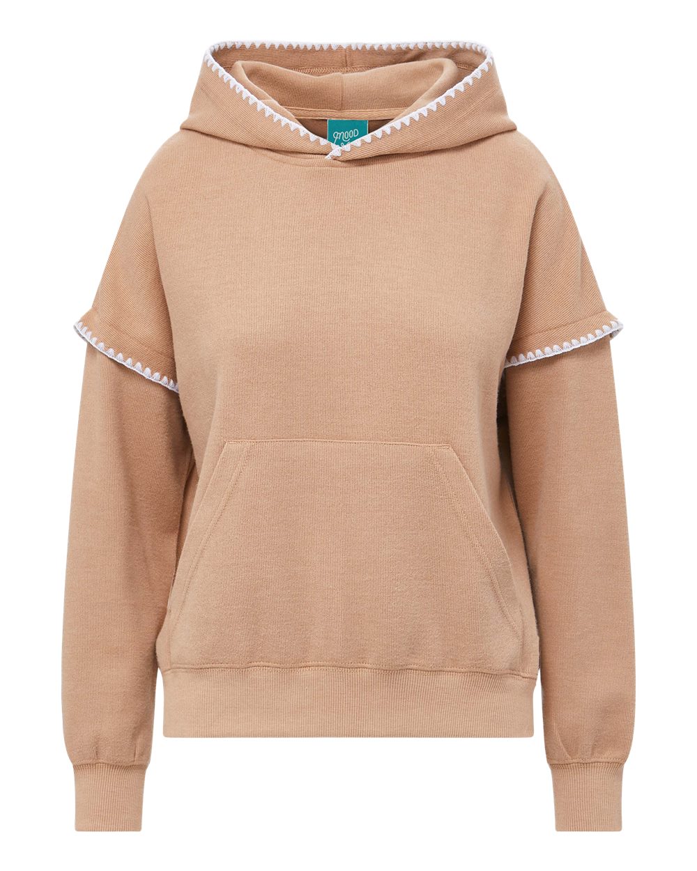 Front View of Praline Women's Mood & Vibe™ Teegan Crafty Hooded Sweatshirt - W25115