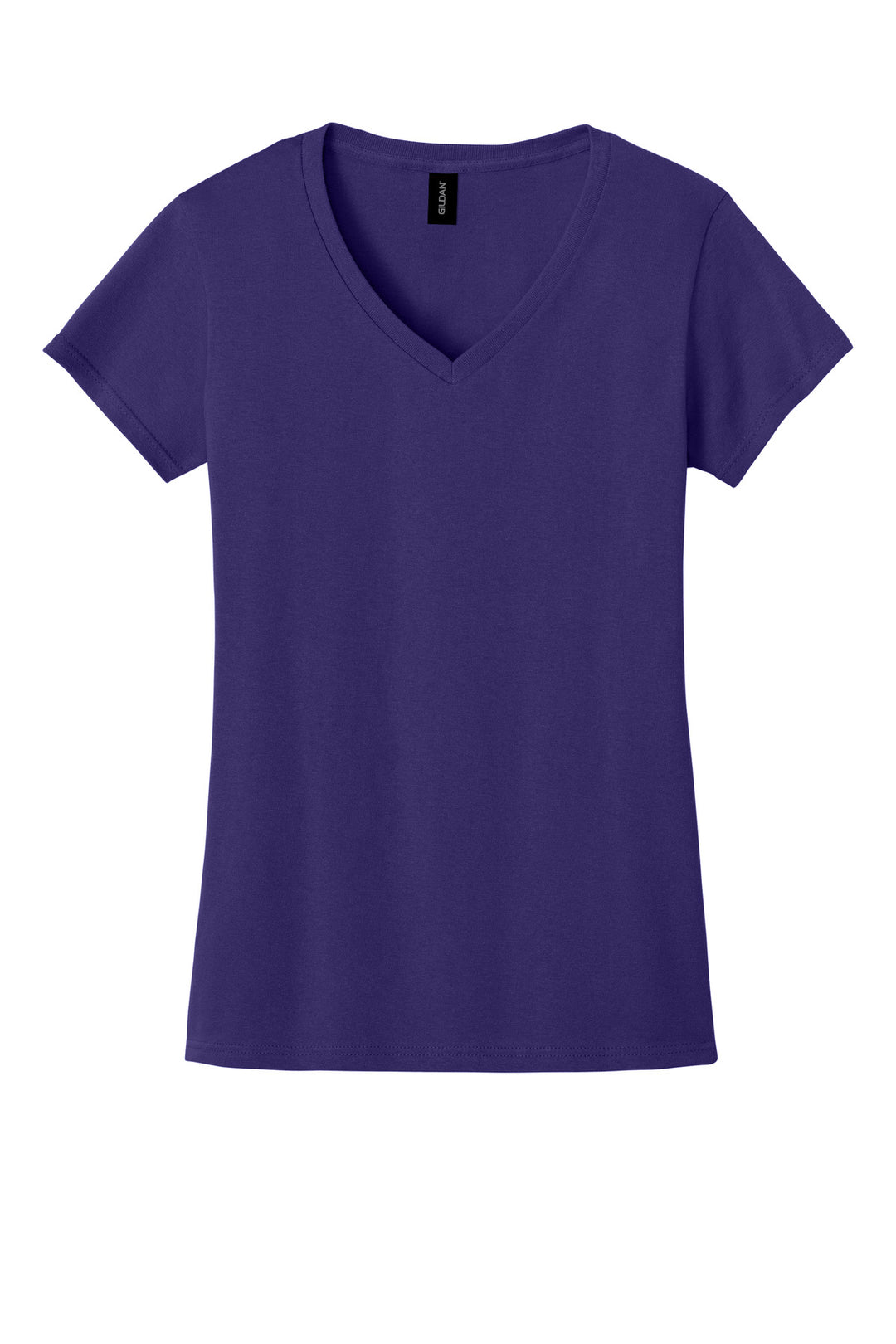 Front View of Purple Gildan Women's Heavy Cotton 100% Cotton V-Neck T-Shirt. 5V00L