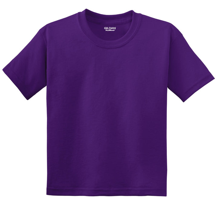 Front View of Purple Gildan Youth DryBlend 50 Cotton/50 Poly T-Shirt. 8000B