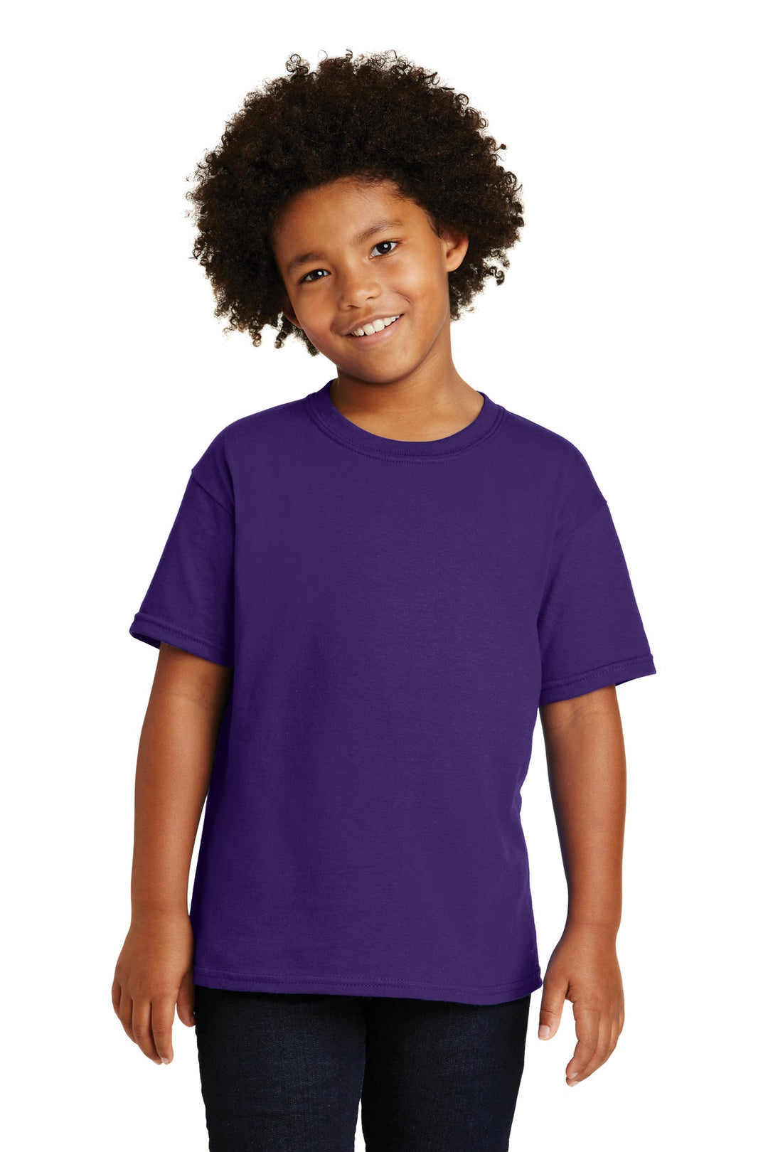 Front View of Purple Gildan - Youth Heavy Cotton 100% Cotton T-Shirt. 5000B