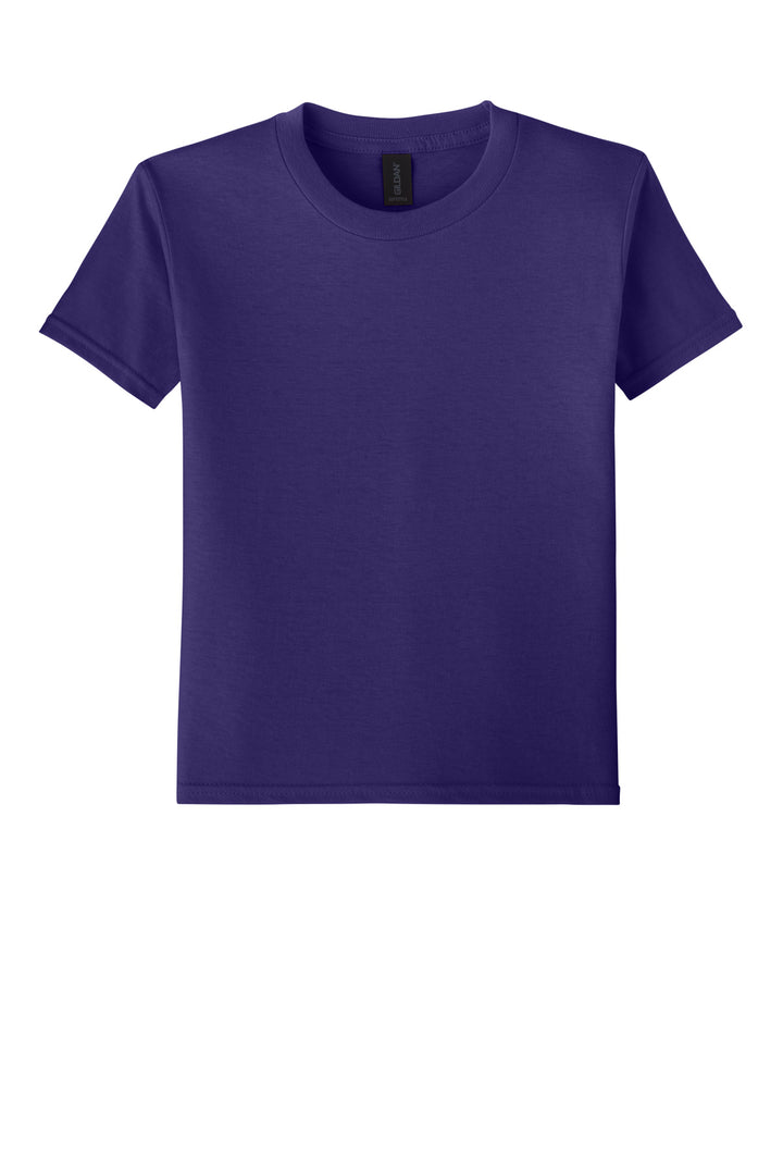Front View of Purple Gildan Youth Softstyle T-Shirt 64000B