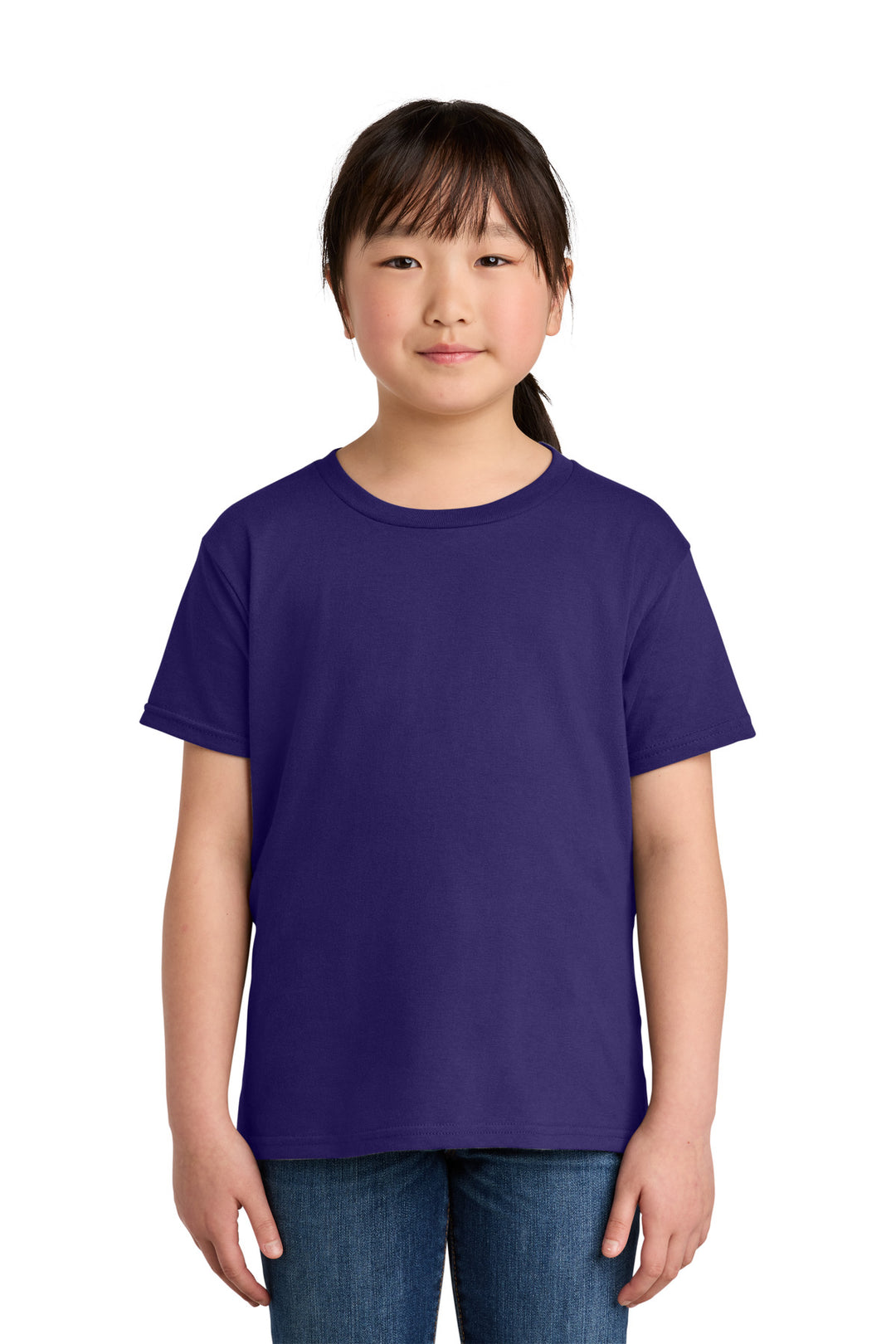 Front View of Purple Gildan Youth Softstyle T-Shirt 64000B