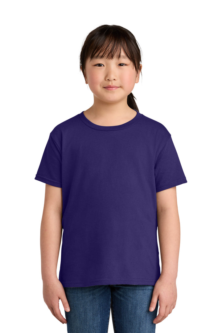 Front View of Purple Gildan Youth Softstyle T-Shirt 64000B