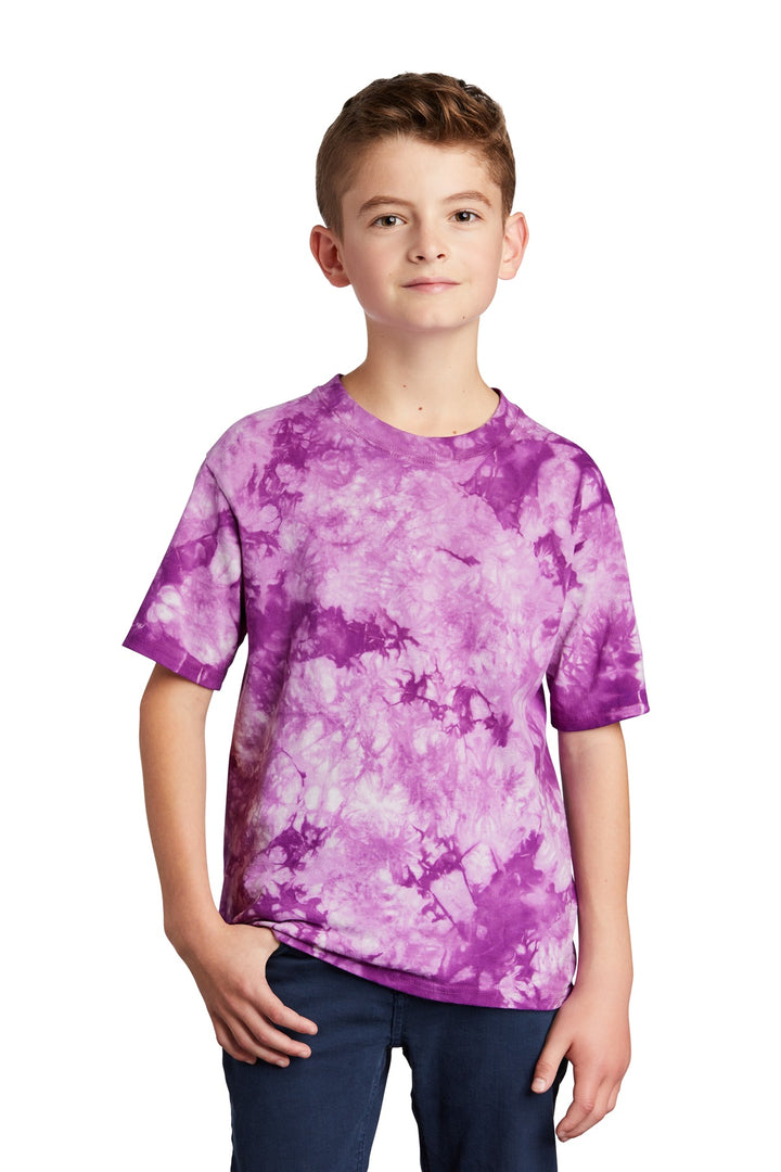Front View of Purple Port & Company Youth Crystal Tie-Dye Tee PC145Y
