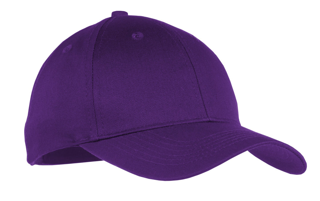 Front View of Purple Port & Company Youth Six-Panel Twill Cap. YCP80