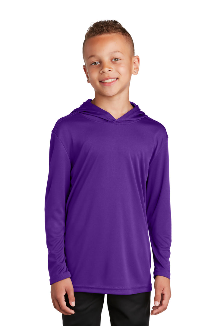 Front View of Purple Sport-Tek Youth PosiCharge Competitor Hooded Pullover. YST358