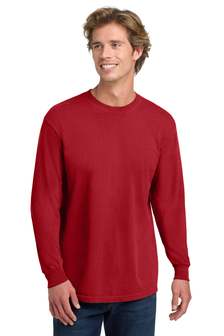 Front View of Red COMFORT COLORS Heavyweight Ring Spun Long Sleeve Tee. 6014