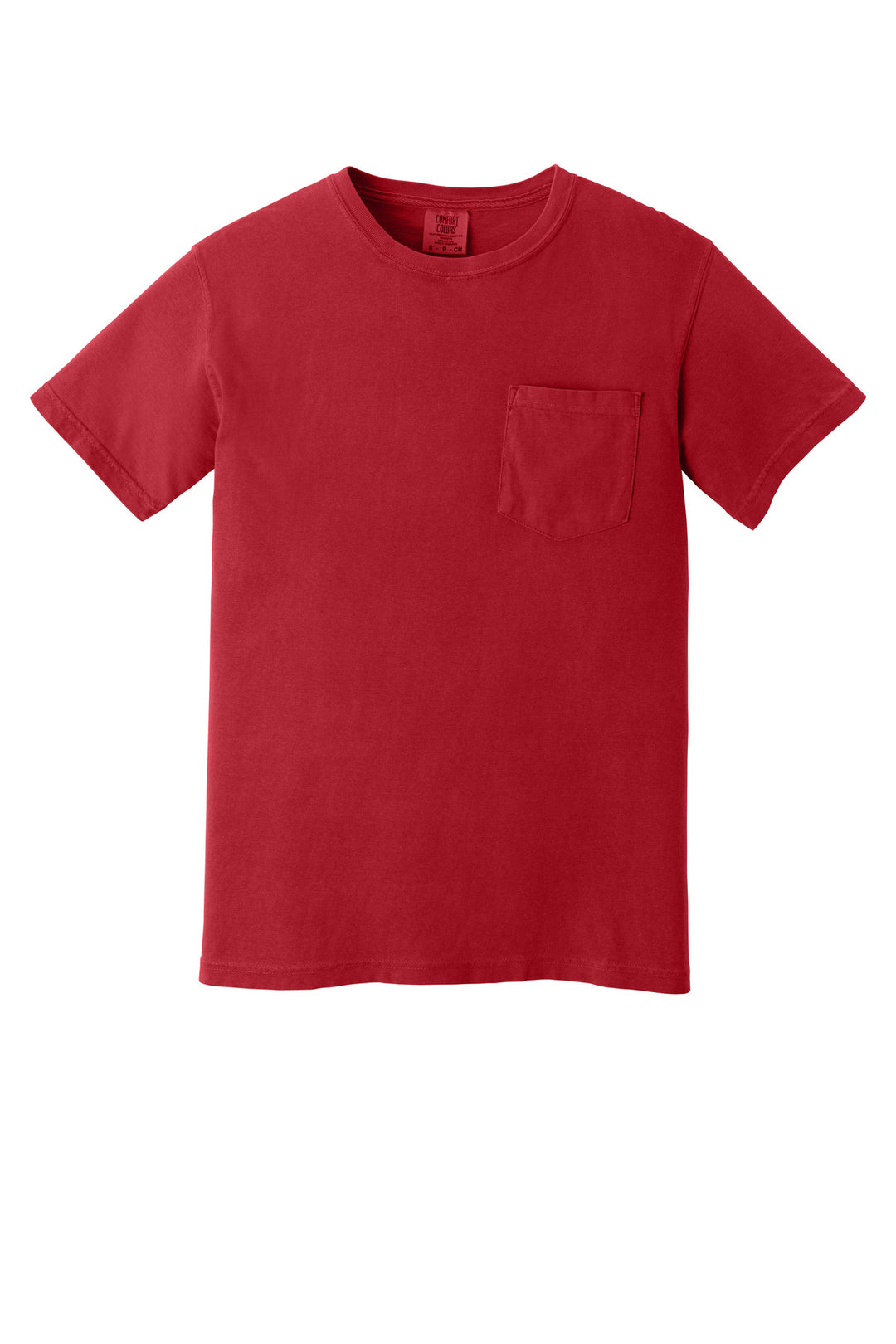 Front View of Red COMFORT COLORS Heavyweight Ring Spun Pocket Tee. 6030