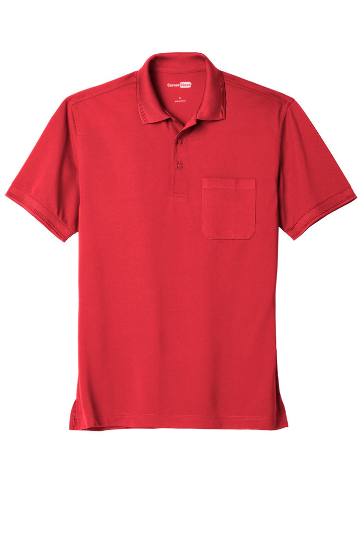 Front View of Red CornerStone Industrial Snag-Proof Pique Pocket Polo. CS4020P