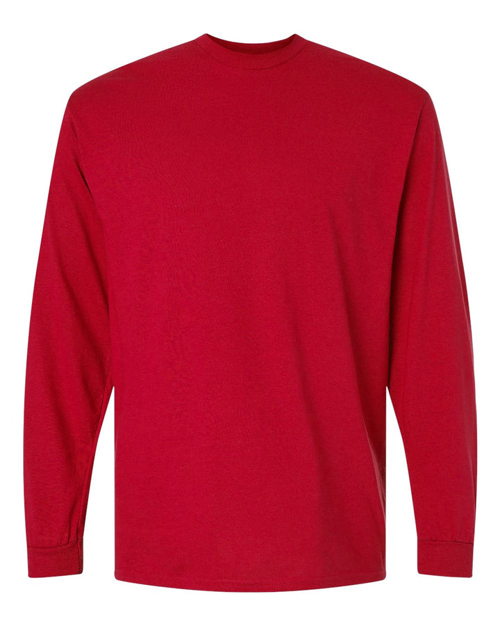 Front View of Red DryBlend® 50/50 Long Sleeve T-Shirt - 8400
