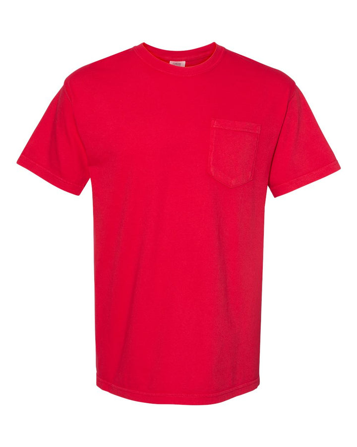Front View of Red Garment-Dyed Heavyweight Pocket T-Shirt - 6030