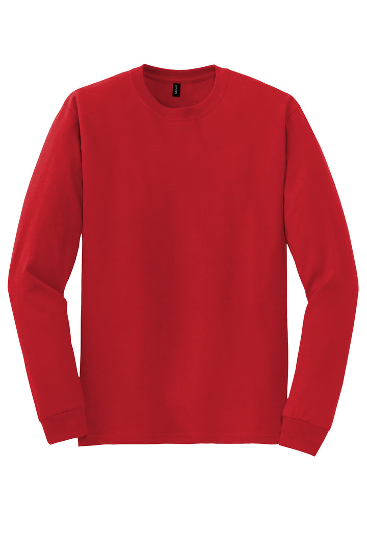 Front View of Red Gildan - DryBlend 50 Cotton/50 Poly Long Sleeve T-Shirt. 8400