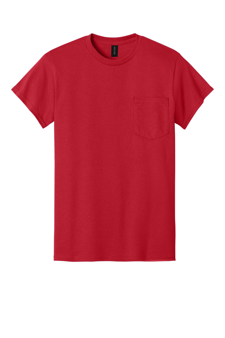 Front View of Red Gildan - DryBlend 50 Cotton/50 Poly Pocket T-Shirt. 8300