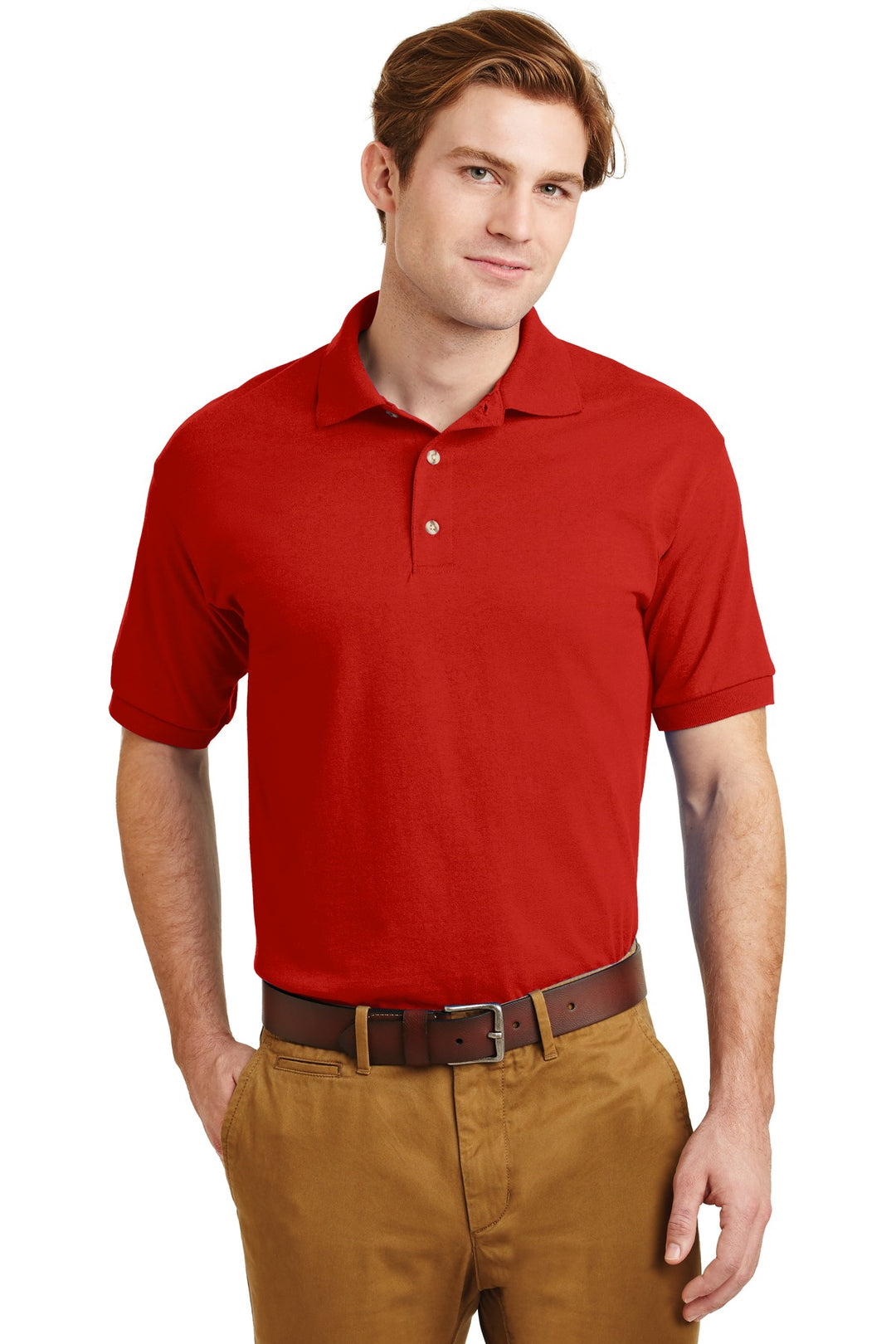 Front View of Red Gildan - DryBlend 6-Ounce Jersey Knit Sport Shirt. 8800
