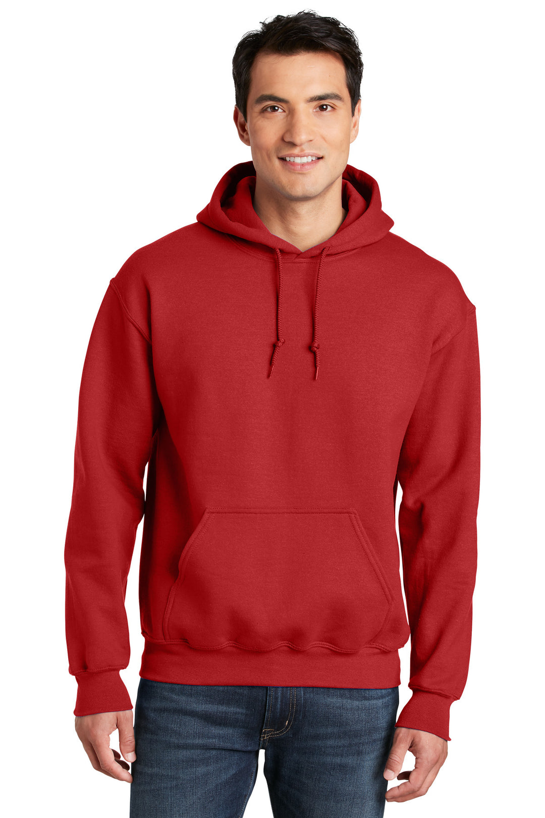 Front View of Red Gildan - DryBlend Pullover Hooded Sweatshirt. 12500
