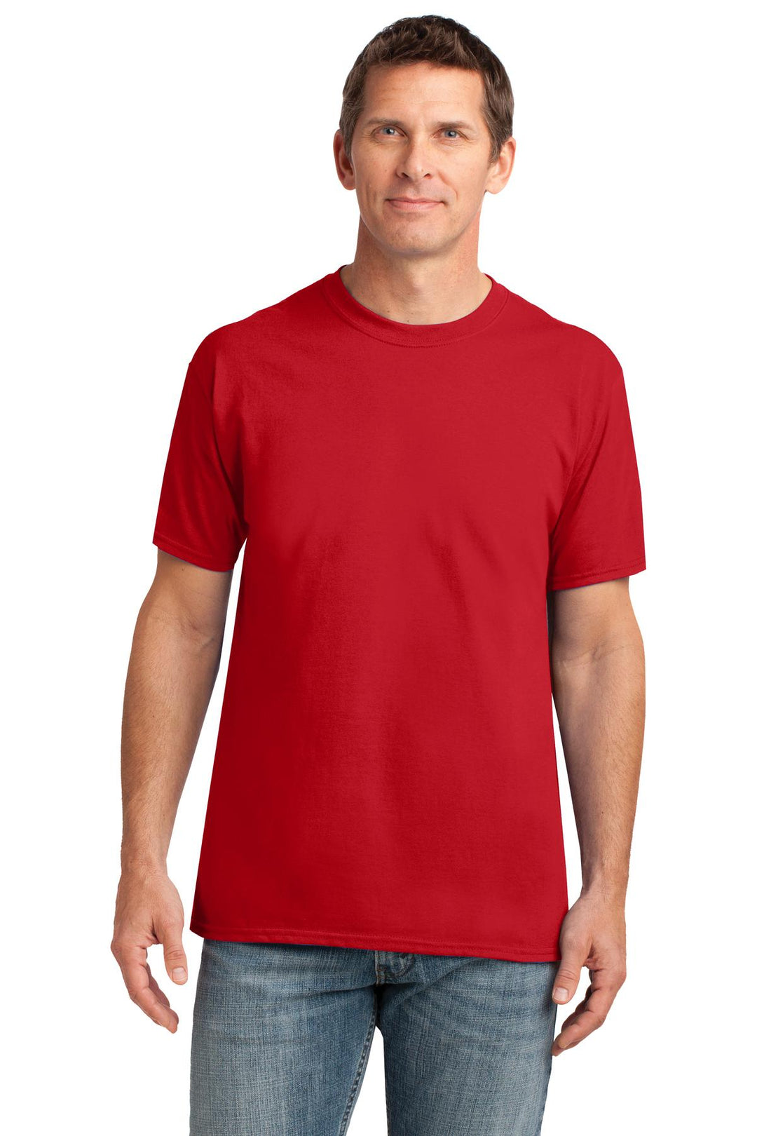 Front View of Red Gildan Gildan Performance T-Shirt. 42000